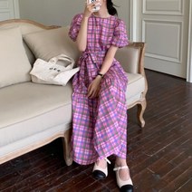 여자 임부복 등원룩 캉캉 체크패턴 핑크 롱원피스