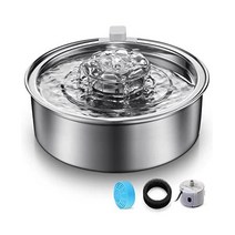고양이 분수 스테인리스 스틸 2 0L/64온스 자동 순환 반려동물 분수대 LED 조명이 있는 매우 조용한 펌프 식기 세척기 사용 가능 고양이와 강아지에게 추천한 분수