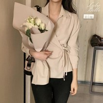 라라벨 여성용 블라우스 리아스 카라넥 랩 스트랩 리본 로맨틱 셔츠 블라우스