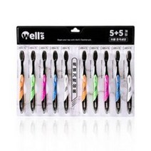 웰스 차콜 칫솔 10입 탄력모, 1팩, 10개