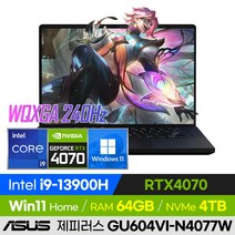 [백팩 증정!] ASUS ROG 제피러스 M16 GU604VI-N4077W 롤 배그 오버워치 발로란트 영상편집 고사양 16인치 게이밍 노트북 (코어i9-13900H/RTX4070), 윈도우11 홈, 64GB, 4TB, 코어i9, 블랙