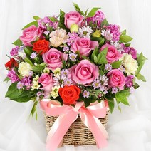 99플라워 (당일수령) 스윗 핑크 장미 꽃바구니 [ST-A1961] - 생화 도착 전국꽃배달 당일배송 꽃선물 생신 생일 축하 기념일