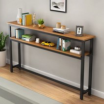 폭좁은책상 창가테이블 간이 스텐딩테이블, 80x30x100cm, [2단] 우드보드+ 블랙 프레임