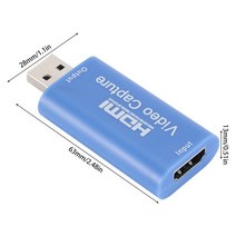 캡쳐보드 캡쳐 보드 HDMI캡쳐보드 usb캡쳐보드 외장 방송용 영상편집 투컴 hdmi 호환 usb 2.0 게임 비디오 및 오디오 그래버 카드 카메라 녹화용 풀 hd 1080p, 파란색