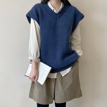 데일리앤 코멜 여성 루즈핏 브이넥 롱 니트 조끼 베스트 빅사이즈