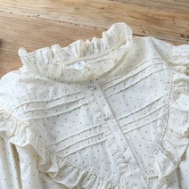 땡땡이블라우스 긴 소매 폴카 도트 프린트 코튼 셔츠 블라우스 부티크 러플 귀여운 스위트 봄291877