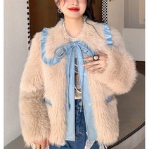 [컴피앤모어] 여성 러블리 퍼 자켓 리본 아우터 하객룩 코트 점퍼 겨울