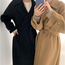 여성 오버핏 벨티드 모직 롱코트