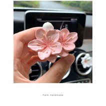 YAPOGI차량용 방향제 송풍구꽂이 꽃모양 석고 방향제, 흰봉숭아꽃-울금향, 프리지어 오일