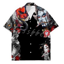 캐쥬얼셔츠 일본 문신 테스플 사무라이 하와이안 셔츠 남성용 클래식 3d 프린팅 대형 셔츠 일본 하라주쿠 남성 Camisa