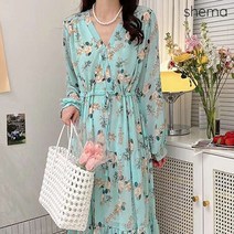 세마 V넥플라워패턴쉬폰원피스_H3S1OP3161