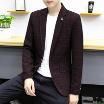 남자자켓 정장룩 캐주얼 체크무늬 세미수트