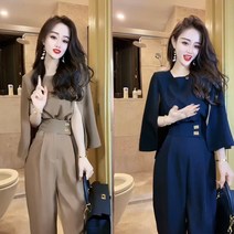 미스손 여성 케이프 반팔 블라우스 와이드 바지 정장세트 상하의