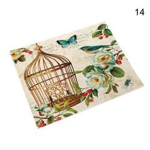 쉐비 소품 빈티지 플라워 리넨 테이블 장식 플레이스 매트 커피 컵 받침 패드, 14+42x32cm