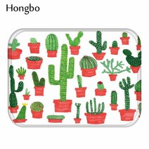 Hongbo 열대 선인장 Monstera 패턴 미끄럼 방지 스웨이드 카펫 도어 매트 도어 매트 야외 주방 룸 바닥 매트 러그, 400mm x 600mm, 6, 1개