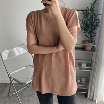 뜨개진 여성 루즈핏 캡소매 옆트임 니트 베스트 라즐리나시