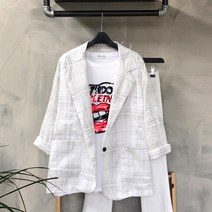 행복여[신상무배]여름까지 입는 오버핏 마 체크 자켓