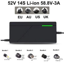 48V 52V 2A 3A 5A 리튬 이온 충전기 13S 14S 54.6V 58.8V 18650 전기 자전거 스쿠터 배터리 충전 고속 스마트 충전기, 미국_번들 2, 52V 14S Li-ion 3A