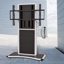 마운트피아 EMS-1 55~86 전동형 이동식티비스탠드 티비거치대 전자칠판, 블랙, 유리선반+로고추가