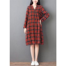 가을 간절기 루즈핏 데일리 브이넥 버튼 체크 원피스