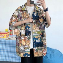 애니메이션 만화 셔츠 남성 하와이 커플 캐주얼 반팔 셔츠