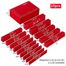블록게이지 측정 웨지 설정 높이 세트 라우터 및 테이블 톱 액세서리 용 정밀 알루미늄, 15pcs 레드