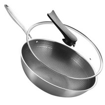 KATA 34cm 주방 웍 커버 붙지 않는 팬 벌집 스테인레스 스틸 주방 조리기구 프라이팬 인덕션 쿠커 가스 스토브