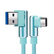 전기요금측정기 1/2/3 미터 타입C 90 도 전화 데이터 케이블 이중 엘보 충전 라인 코드 고속 2 A 전류 c타, 03 Mint green 1M