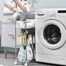 틈새 수납 투명 트롤리 이동식 매대 세탁실정리 선반 2단