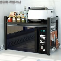 높넓이조절 전자레인지 선반 전자렌지수납장 밥솥 다이 랙 오븐렉 거치대 주방 렌지대, 블랙