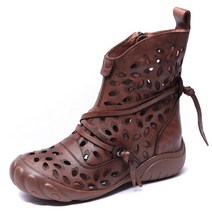 워커힐 스타카토신발 에스닉 레트로 수제 가죽 멋진 부츠 여성용 2022 홀 신발 샌들