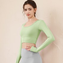 anyou 여성 가을 긴팔 요가복 상의 슬림핏 유넥 요가복 상의