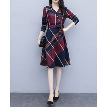 브이넥 버튼 체크 원피스 2컬러