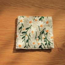 코스터 자수 면화 및 린넨 데이지 스퀘어 코튼 티 매트, 데이지 코스터