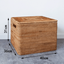 라탄 정리 바구니 바스켓 철제 패브릭 대나무 사각 대형 손잡이 미니 플라스틱 트레이 수납, 뚜껑형 40*36*30cm