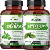 Zazzee 비터 멜론 추출물 캡슐 및 USDA 유기농 홀리 바질, 기본
