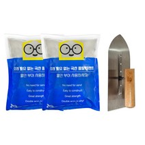 포레이 벽보수 국산 몰탈 시멘트2kg 2개+흙손 세트 보수공사 균열 급결 틈새, 몰탈시멘트 2kg 2개 +흙손