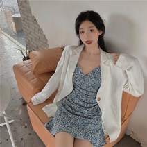 빈티지 소심기 나시 플라워 원피스오버사이즈 심플 정장 코트 여성 플라워 셔츠 라운드 블라우스 세트 스커트 V넥
