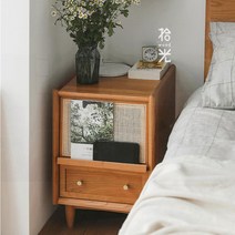 라탄 사이드 테이블 틈새 협탁 일본식 침대 탁자 콘솔, L