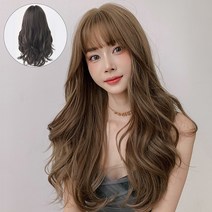 Keka 전체 가발 통가발 긴머리 여성 웨이브 머리 65cm 가발망 거치대 세트 헤어핀 빗 포함, 1개, 흑갈색