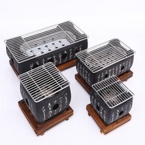 미니화로 가정용 캠핑용 직사각 구이팬+단열판+석쇠 숯불구이 꼬치구이, 1세트, 중+구이팬
