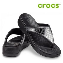 크록스 웨지 샌들 41- 206303-0GQ Womens Crocs Monterey Metallic Wedge Flip Dark Charcoal Black
