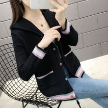 박시 니트가디건 여성 봄가을 계절 그물 레드 코트 상의 스윗 스웨터박스 핏아우터 3890168859, M, 블랙