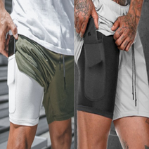 SUPER CREW 2장1세트 투인원 남자 레깅스반바지 5부 헬스복 짐웨어 트레이닝반바지 스포츠 운동복