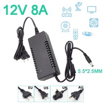 12V 8A 8000am AC DC 110240V 전원 어댑터 공급 모니터 LED 스트립 빛 CCTV 라우터 변환기 벽 충전기 스위치, [02] EU 플러그, 02 EU 플러그
