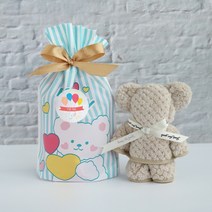 어린이집 생일 답례품 곰인형 고리 수건 미니 핸드 타올 손수건 30X30 유치원 구디백 어린이 단체 선물, 1세트