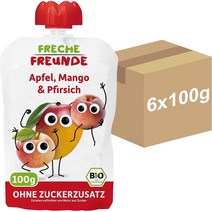 독일 FRECHE FREUNDE 1살 사과 망고 복숭아 아기 과일 퓨레 스퀴즈 파우치 6X100g, 1팩, 100g