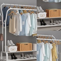 2중 옷걸이 행거(화이트) 이쁜행거 의류집기 철재행거