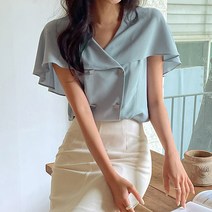 BLO219 엘레강스 케이프 더블 버튼 블라우스