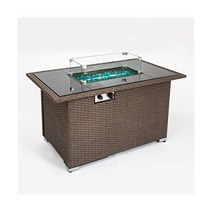 MengK 야외용 44인치 화덕 테이블 직사각형 50 000 BTU 8mm 강화 유리 테이블 상판 & 블루 스톤 & 스틸 테이블 뚜껑 & 테이블 방수 먼지 방지 커버 ETL 인